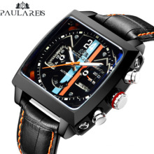 PAULAREIS Mechanical Watch Chronograph Wristwatch Men Fashion Watches Leather Strap Relogio Masculino